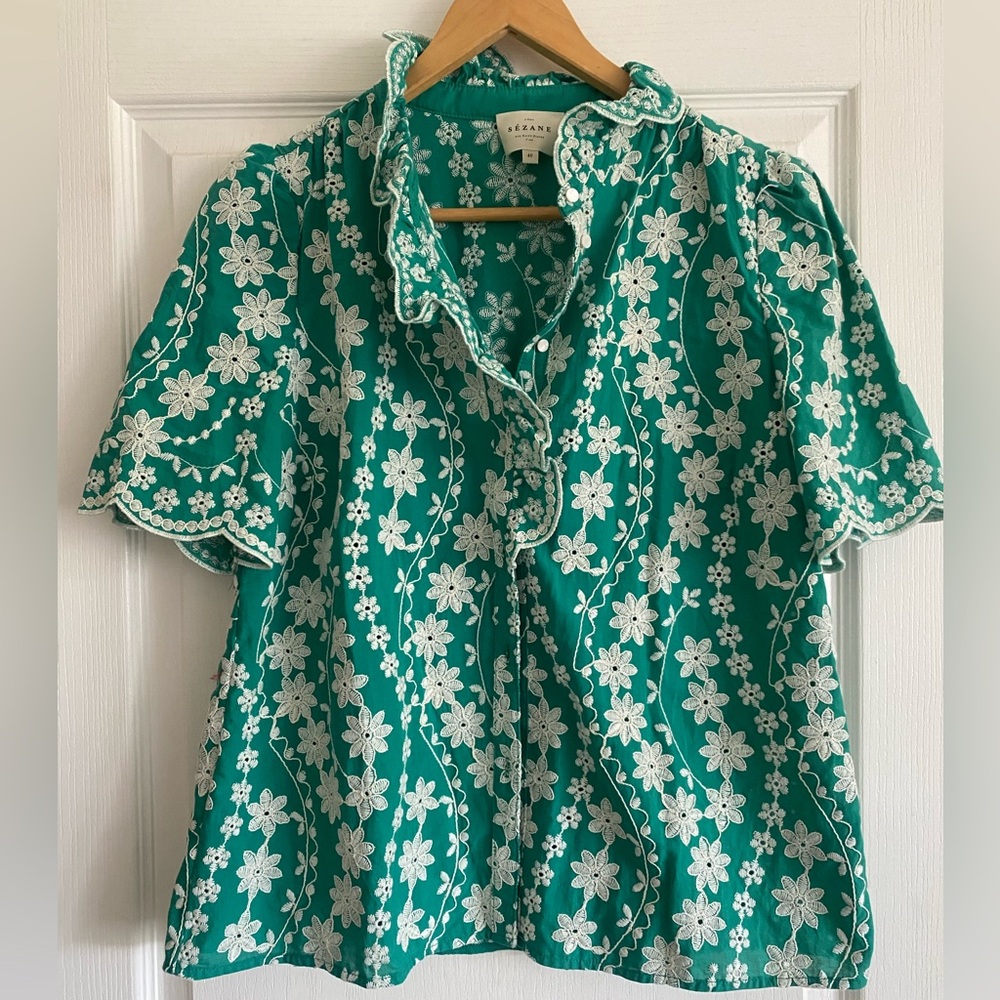 Sezane Green Floral Dahlia top